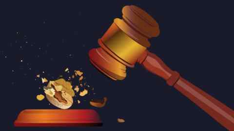 A judge’s gavel smashes a tough nut