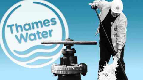 Montage of Thames Water logo, a worker from Thames Water pumping water from a drain