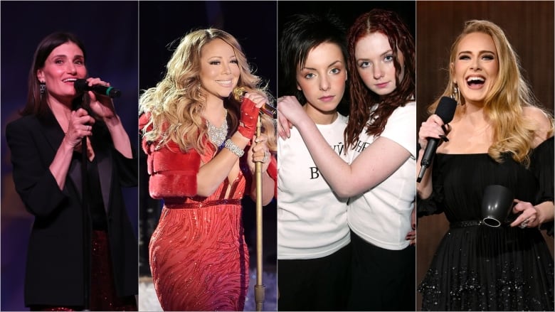 Four side-by-side images of female singers