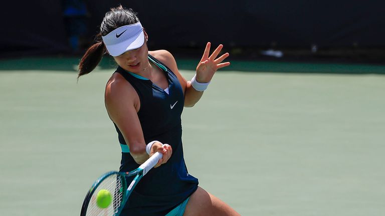 August 2, 2024: Emma Raducanu (GBR) hits a shot during the 2024 Mubadala Citi DC Open tennis tournament being played at Rock Creek Park Tennis Center in Washington, D.C. Justin Cooper/CSM (Credit Image: .. Justin Cooper/Cal Sport Media) (Cal Sport Media via AP Images)