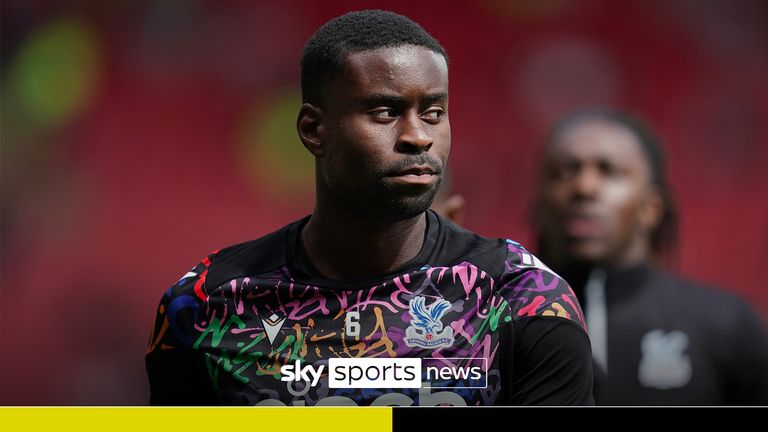 Crystal Palace&#39;s Marc Guehi warms up before the Premier League match at Bramall Lane, Sheffield. Picture date: Saturday August 12, 2023.
