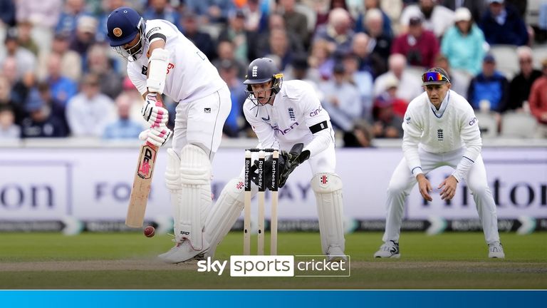 Dinesh Chandimal was dismissed for 17 as Shoaib Bashir&#39;s ball kept very low, leaving Sri Lanka 72-5.