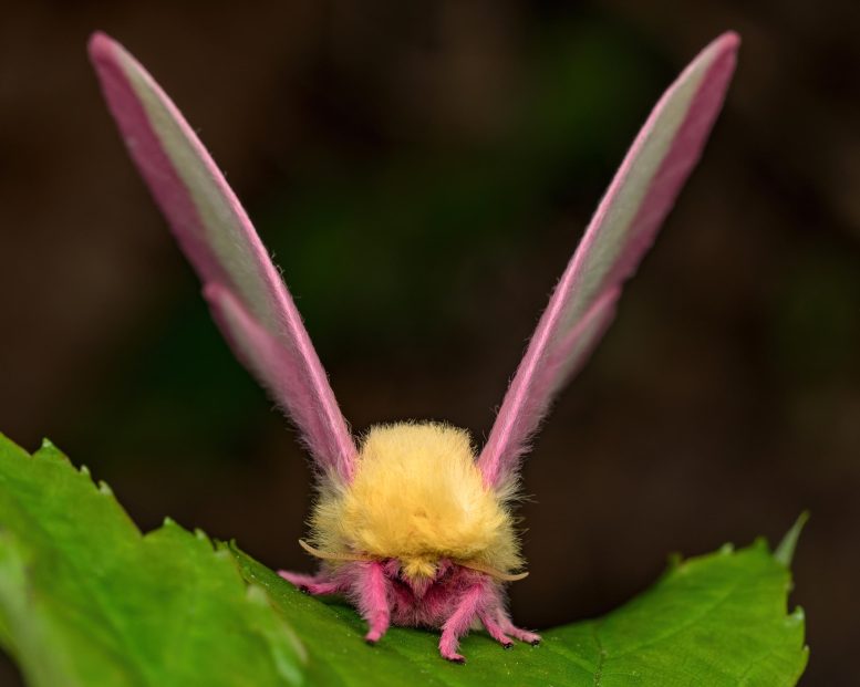 Rosy Maple Moth on Leaf