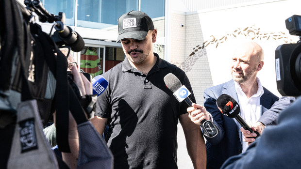 Latrell Mitchell leaves South Sydney headquarters after fronting the board.