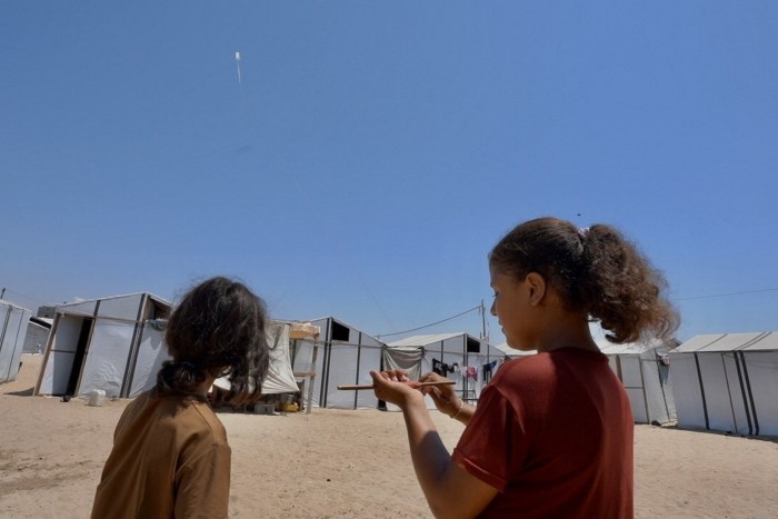 Two girls in the ‘orphan city’ camp near Khan Younis