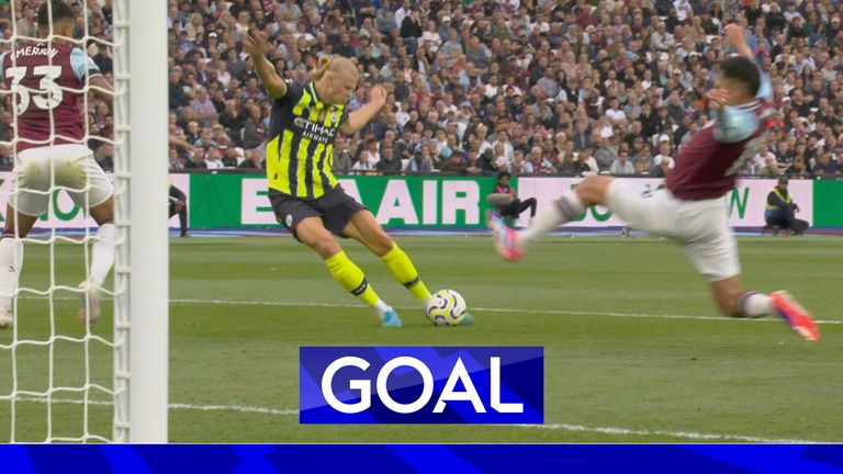 Haaland scores his second for Manchester City at West Ham