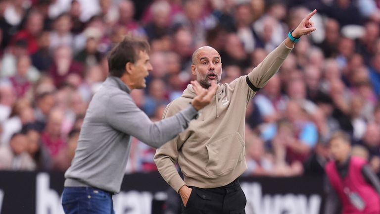 Pep Guardiola issues instructions on the touchline