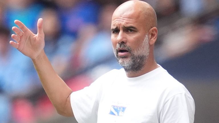 Manchester City manager Pep Guardiola during the FA Community Shield match at Wembley Stadium, London. Picture date: Saturday August 10, 2024.