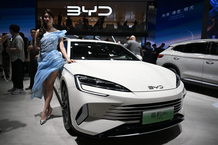 A BYD Seal DM-i electric car at the Beijing Auto Show in China on April 25 2024