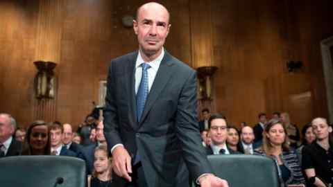 Eugene Scalia, nominee for Labor Secretary, approaches the witness table to testify before the Senate Committee on Health, Education, Labor, and Pensions during his nomination hearing on Capitol Hill, Washington, D.C.