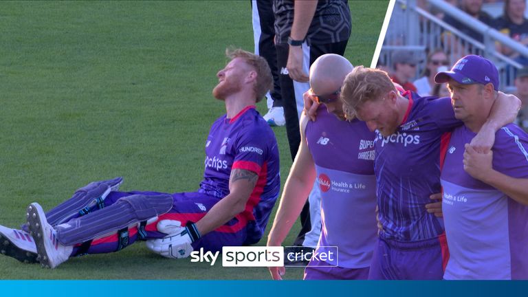 Watch as Ben Stokes is carried off injured during The Hundred with an apparent hamstring injury, just 10 days before England&#39;s first test against Sri Lanka.