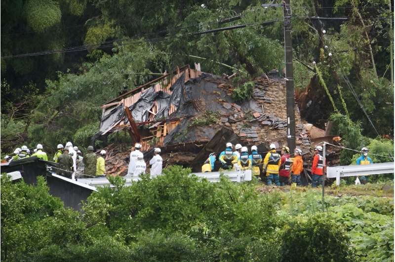 Two people were rescued from this landslide-hit house in Gamagori, Aichi prefecture in Japan, but three others are missing