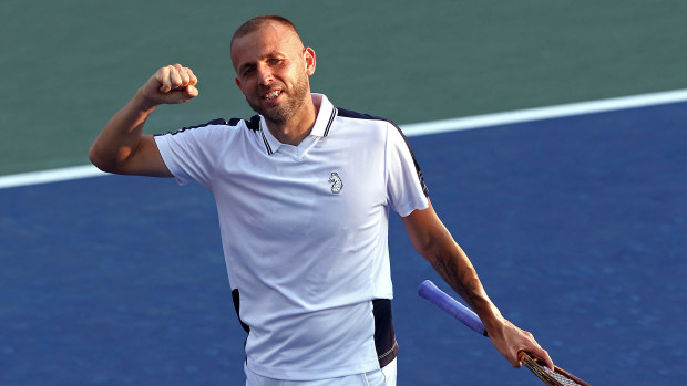 Dan Evans celebrates beating Karen Khachanov in the longest ever US Open match.