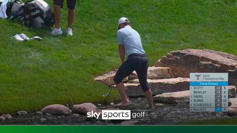 'Shoes and socks off!' | McIlroy finds the green… from a stream!!