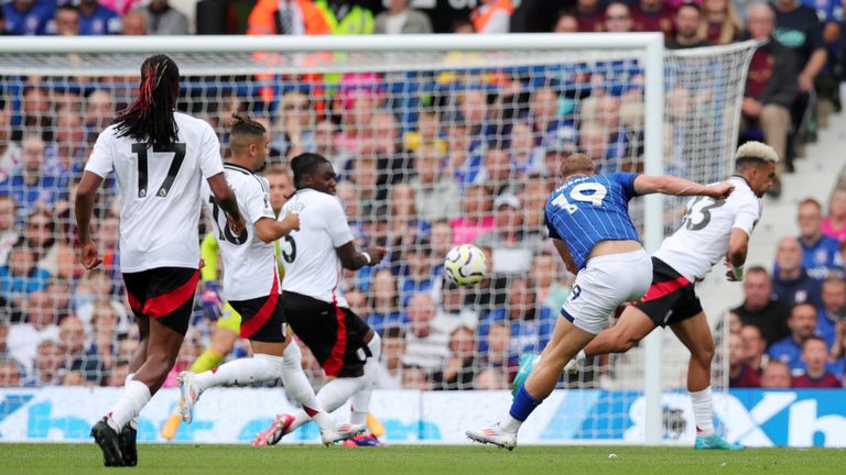 Ipswich Town's Liam Delap scores their side's first goal of the game