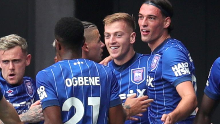 Ipswich Town's Liam Delap celebrates scoring their side's first goal of the game