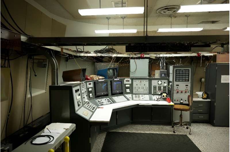 The control room for the Green Bank Observatory's 140 foot decommissioned telescope is seen while being updated in the US National Radio Quiet Zone  in Green Bank, West Virginia