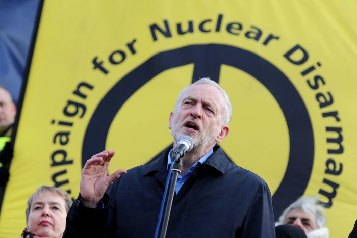 Former leader of the UK Labour party Jeremy Corbyn addresses a CND rally in London