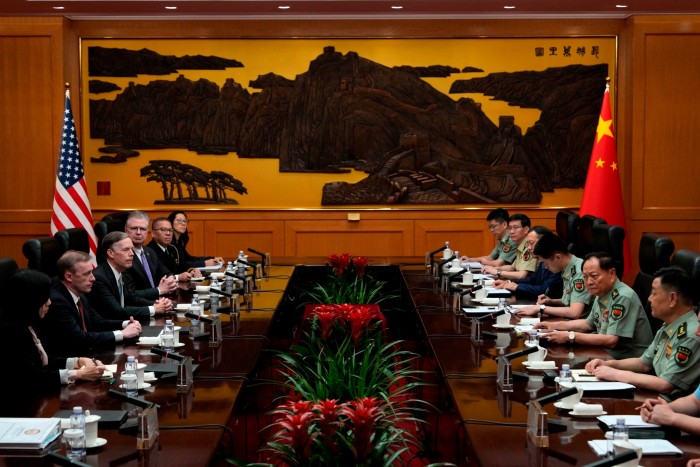 A photo of American and Chinese officials meeting in Beijing last month