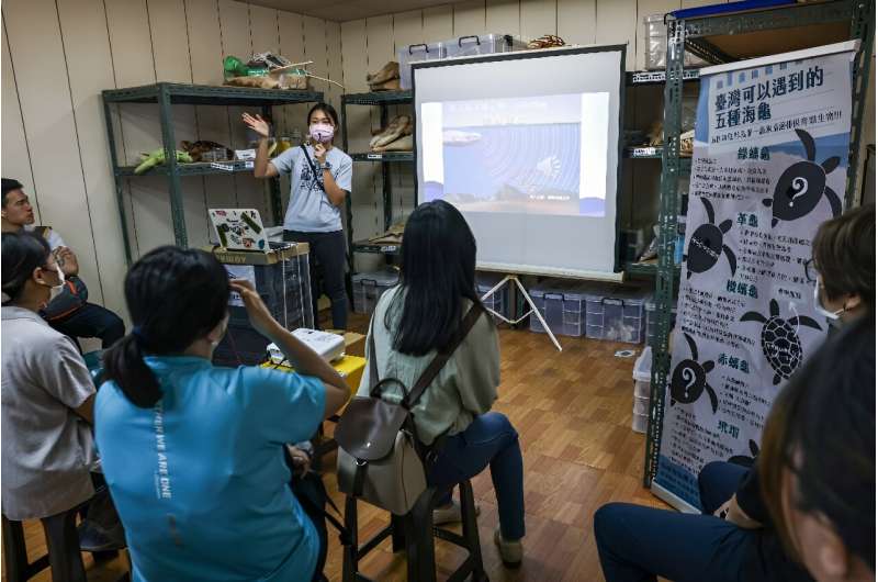 Volunteers attend a lecture by the  Taiwan Cetacean Society  to learn about the right way to rescue stranded whales