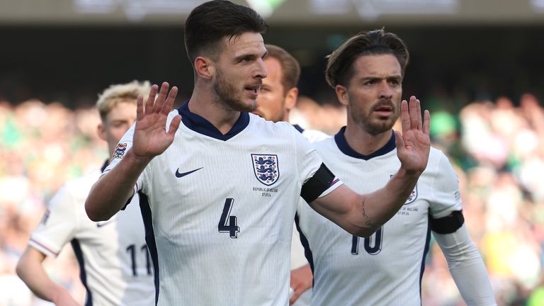 Declan Rice celebrates in muted fashion after giving England the lead against Republic of Ireland