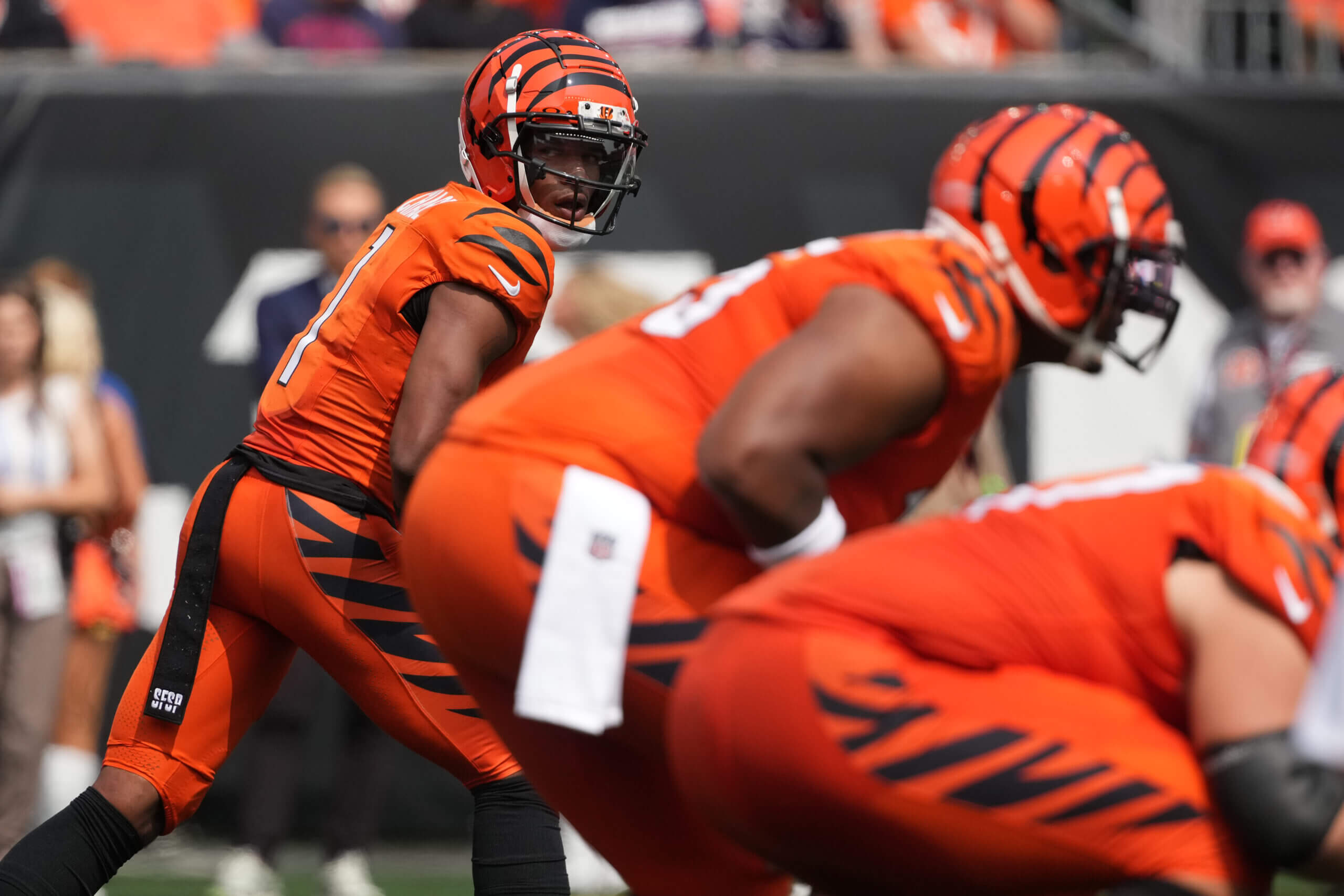 Cincinnati Bengals wide receiver Ja'Marr Chase in action during the game against the New England Patriots at Paycor Stadium on September 08, 2024 in Cincinnati, Ohio.