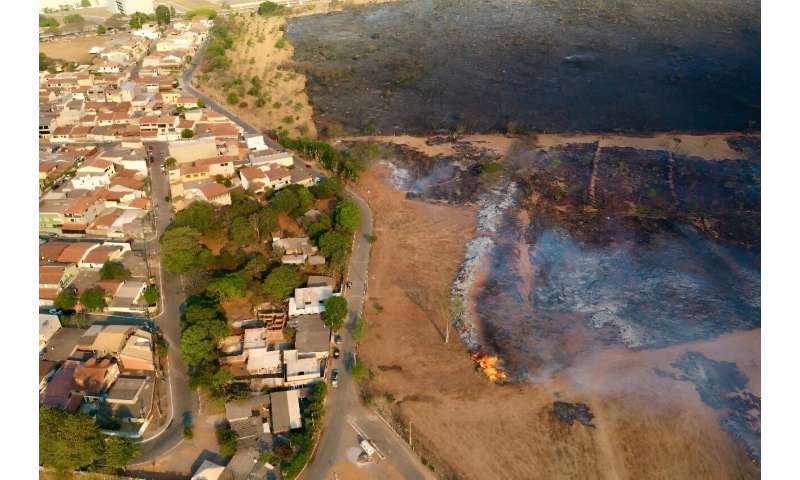 An aerial view of the forest fire in Brasilia National Park, Brazil, taken on September 15, 2024