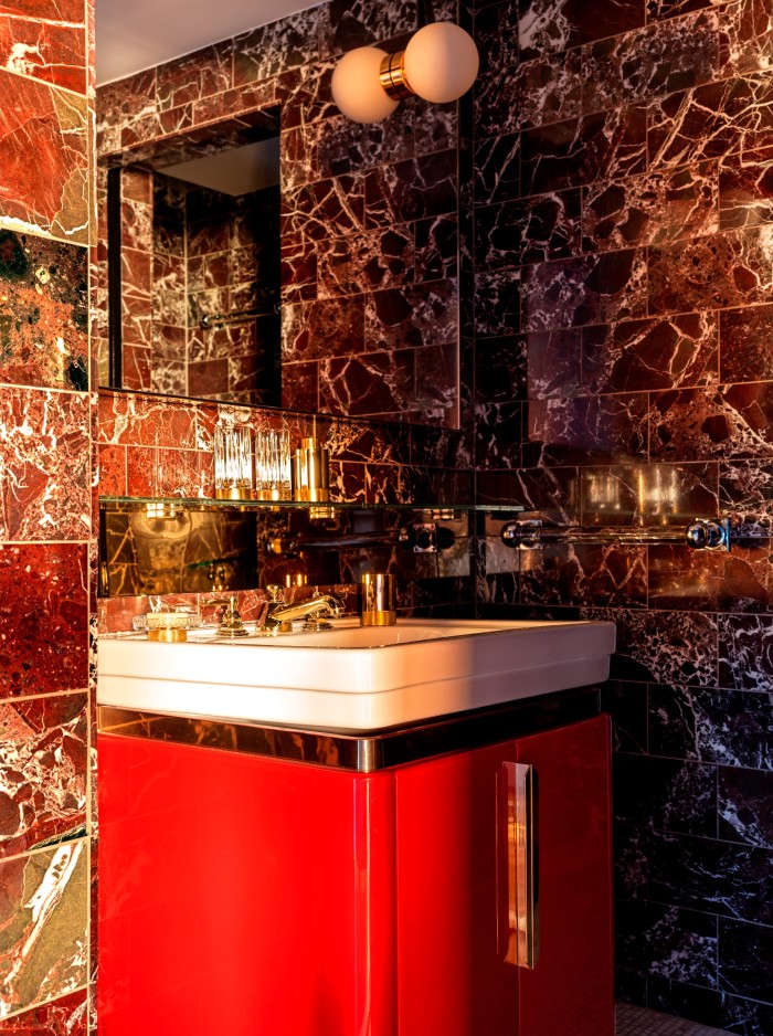 A marble bathroom, with toiletries by Costa Brazil