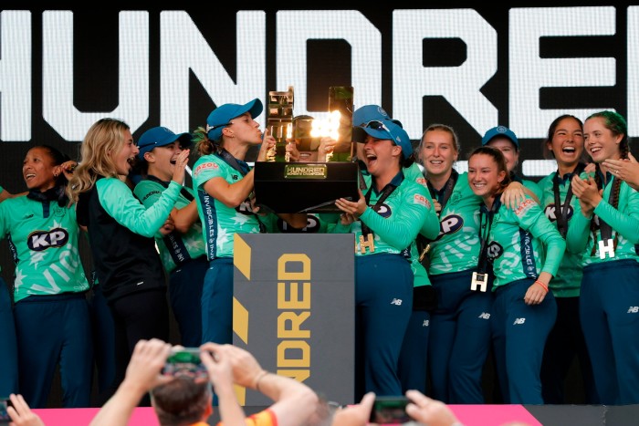 The Oval Invincibles lift the trophy during The Hundred final between Oval Invincibles Women and Southern Brave Women