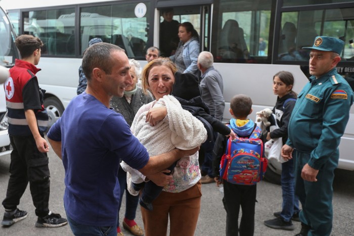 Refugees from Nagorno-Karabakh arrive at a temporary accommodation centre in Armenia