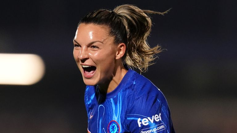 Chelsea's Johanna Rytting Kaneryd celebrates scoring the opening goal against Aston Villa