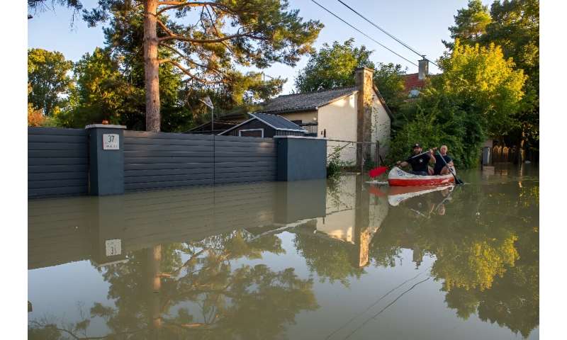 Just north of Budapest, water has flooded the lower levels of some houses in Szentendre town