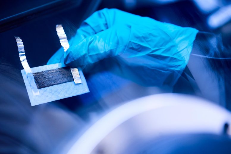 Researcher Holding Structural Battery