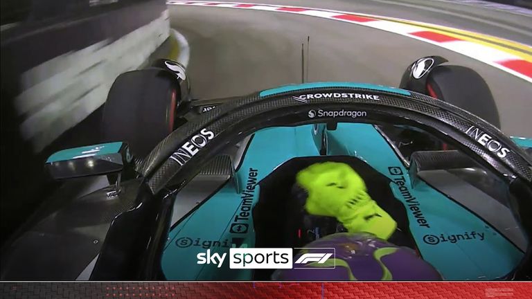 Lewis Hamilton almost had a disastrous moment as he entered the pit lane in his Mercedes.