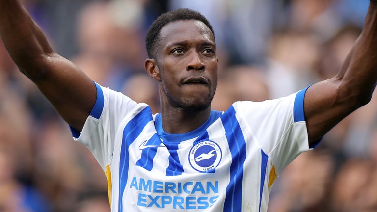 Danny Welbeck salutes the crowd after giving Brighton a 2-1 lead against Nottingham Forest