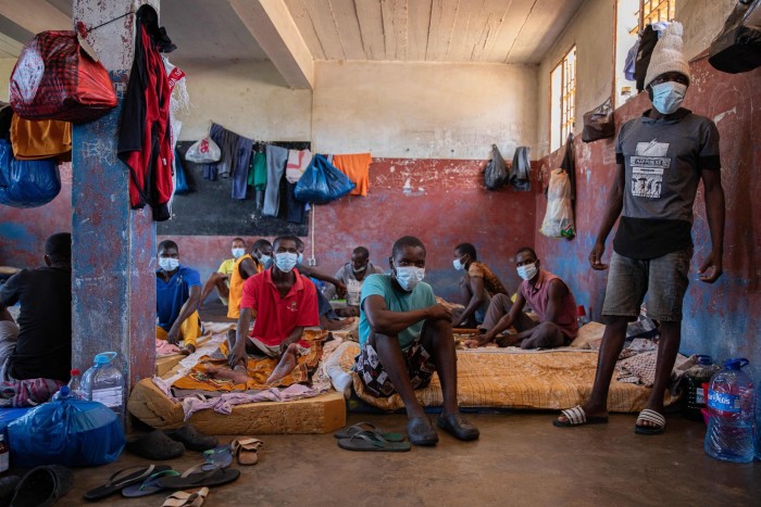 Inmates diagnosed with Tuberculosis (TB) gather at an isolated cell in the maximum security prison of Maputo on November 6, 2023.