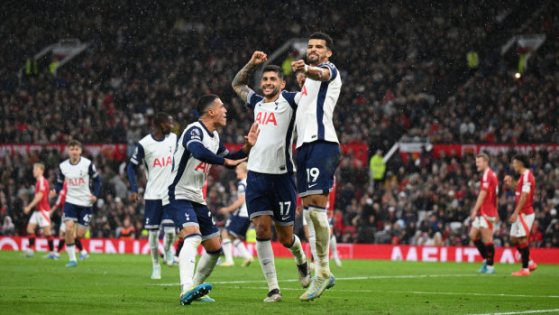 Dominic Solanke of Tottenham Hotspur celebrates scoring his team's third goal.