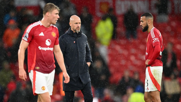 Erik ten Hag, Manager of Manchester United, reacts after the Premier League match between Manchester United FC and Tottenham Hotspur FC.