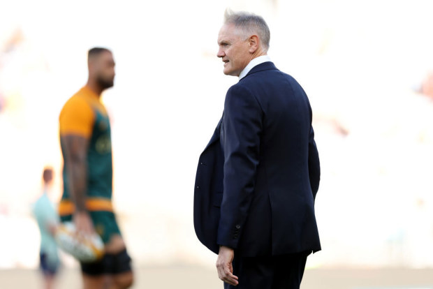 Wallabies head coach Joe Schmidt looks on.