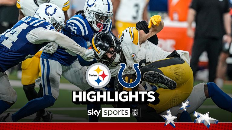 Pittsburgh Steelers tight end Pat Freiermuth (88) is tackled by Indianapolis Colts linebacker Zaire Franklin (44) and Chris Lammons (35) during the second half of an NFL football game Sunday, Sept. 29, 2024, in Indianapolis.