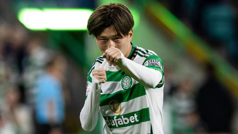 Celtic's Kyogo Furuhashi celebrates scoring to make it 2-0 