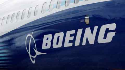 The Boeing logo on the side of a Boeing 737 MAX