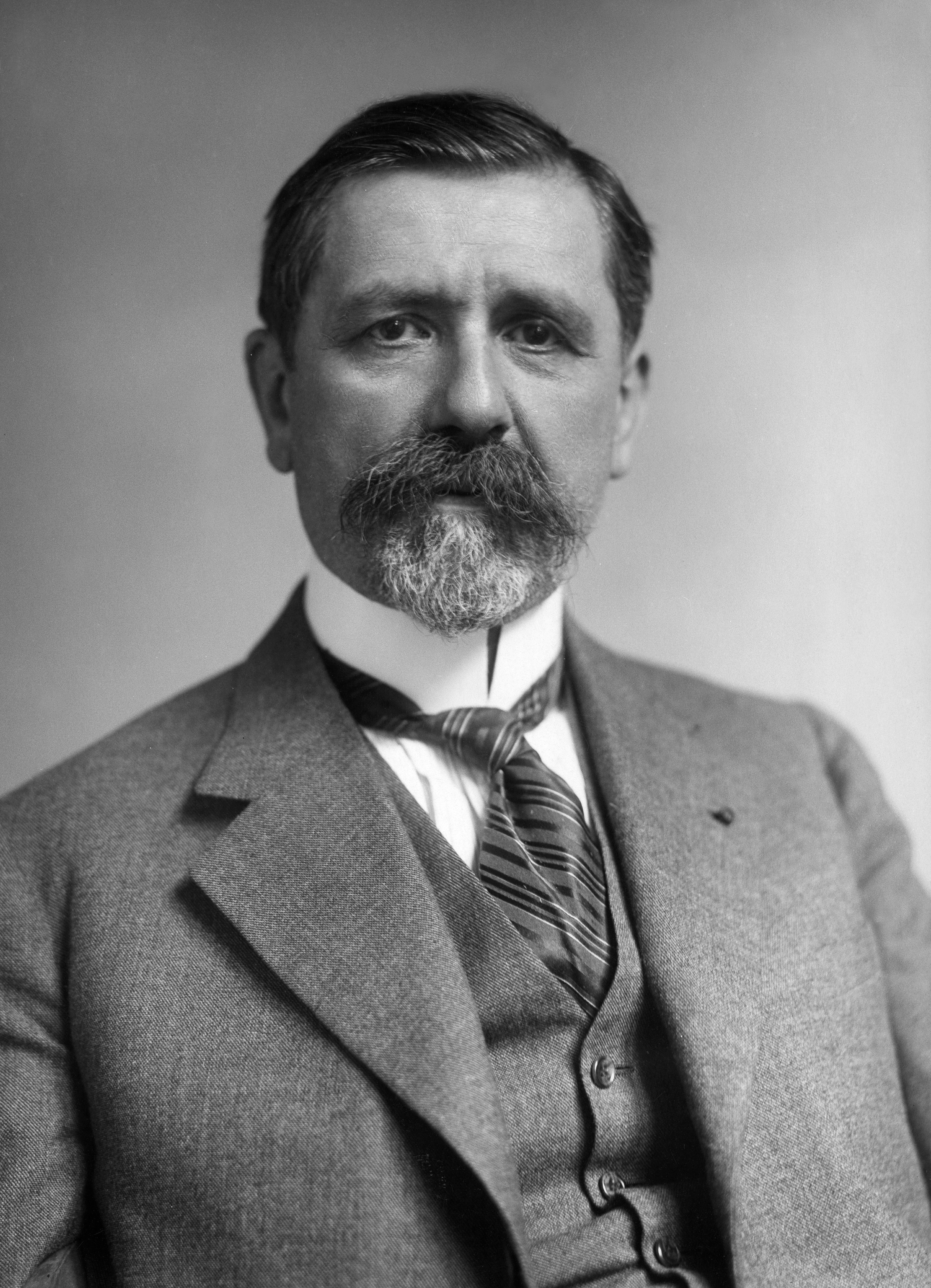 A black-and-white portrait photograph of Émile Borel, wearing a suit, necktie, moustache and beard.