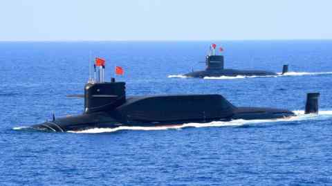 A nuclear-powered Type 094A Jin-class ballistic missile submarine of the Chinese People’s Liberation Army (PLA) Navy is seen during a military display