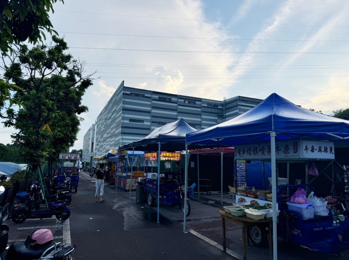 Food stalls in front of a building