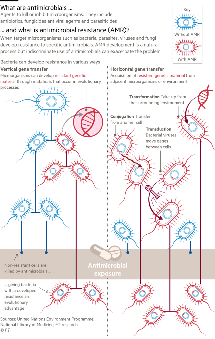 Diagram showing how bacteria can develop resistance to antimicrobials