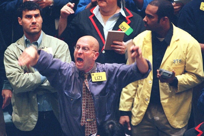 Traders in the crude oil pit at the New York Mercantile Exchange in the 1990s