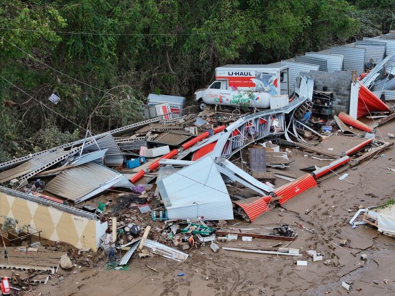 A drone view of storm damage.