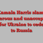 Kamala Harris slams ‘dangerous and unacceptable’ calls for Ukraine to cede land to Russia