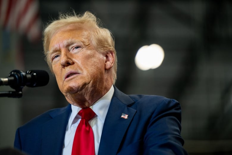 Former U.S. president Donald Trump is seen speaking at a campaign rally in Mint Hill, N.C., on Wednesday.